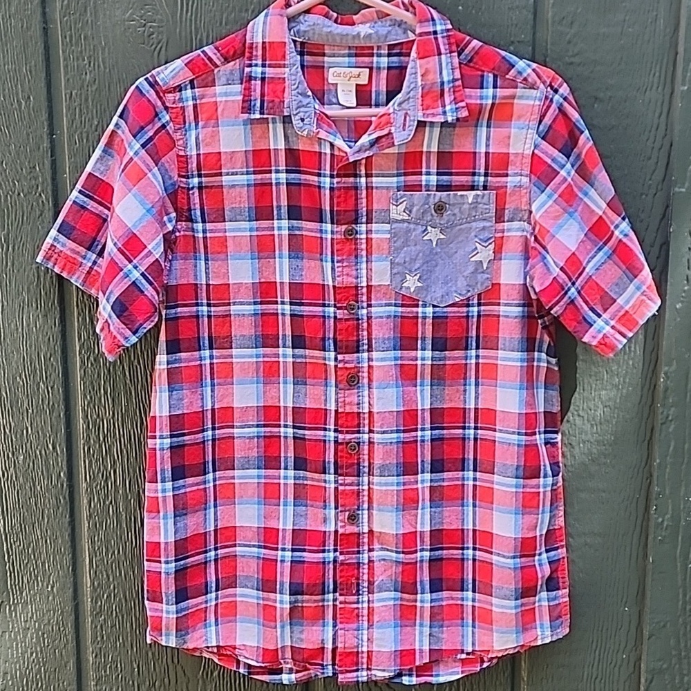 Cat and Jack Patriotic button down short sleeve boys 16 xl